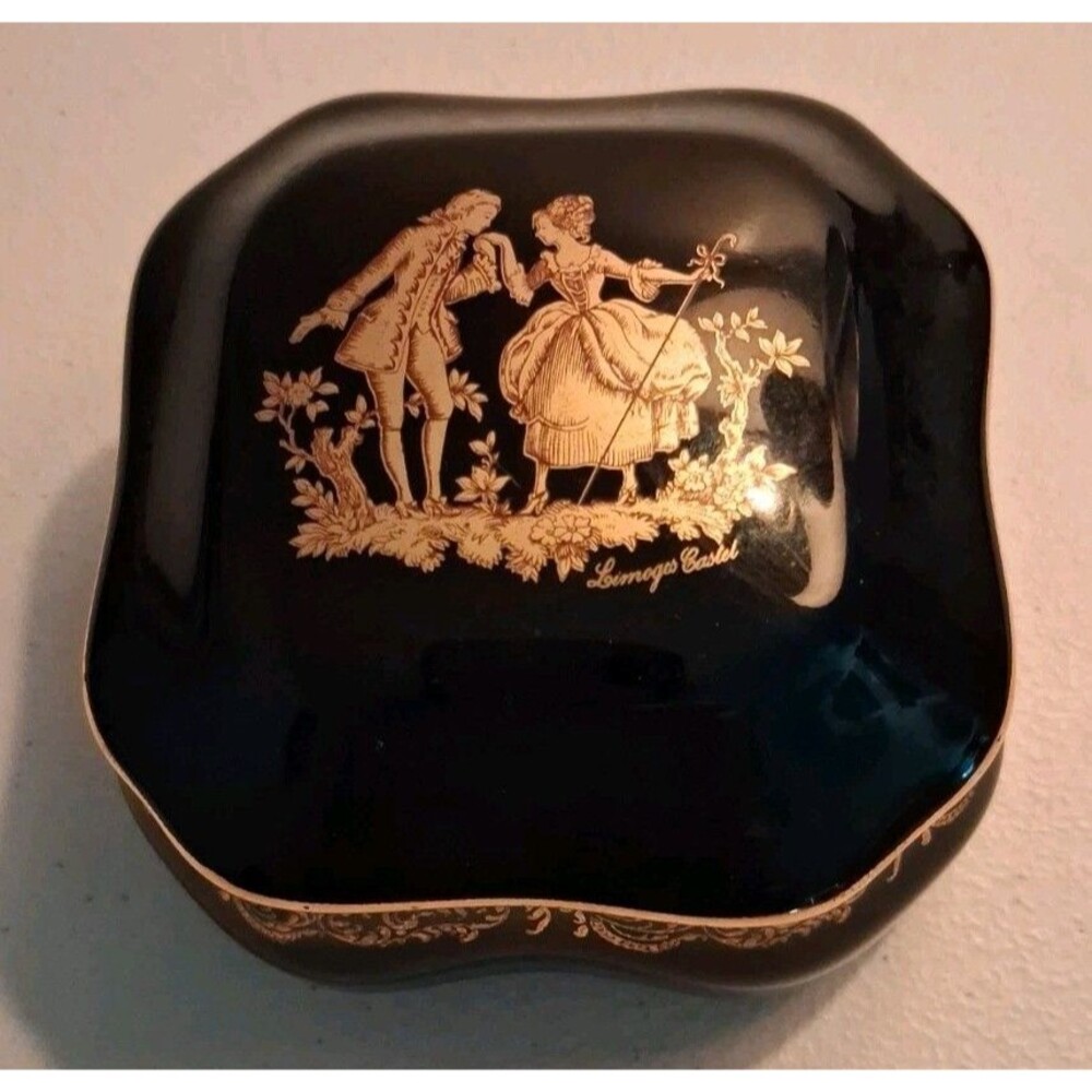 Limoges France Castel Porcelain Trinket Box  Cobalt Blue with 22K Gold